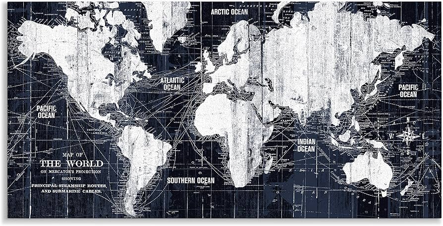 Amazon.com: Renditions Gallery Old World Map Canvas Wall Art, Navy